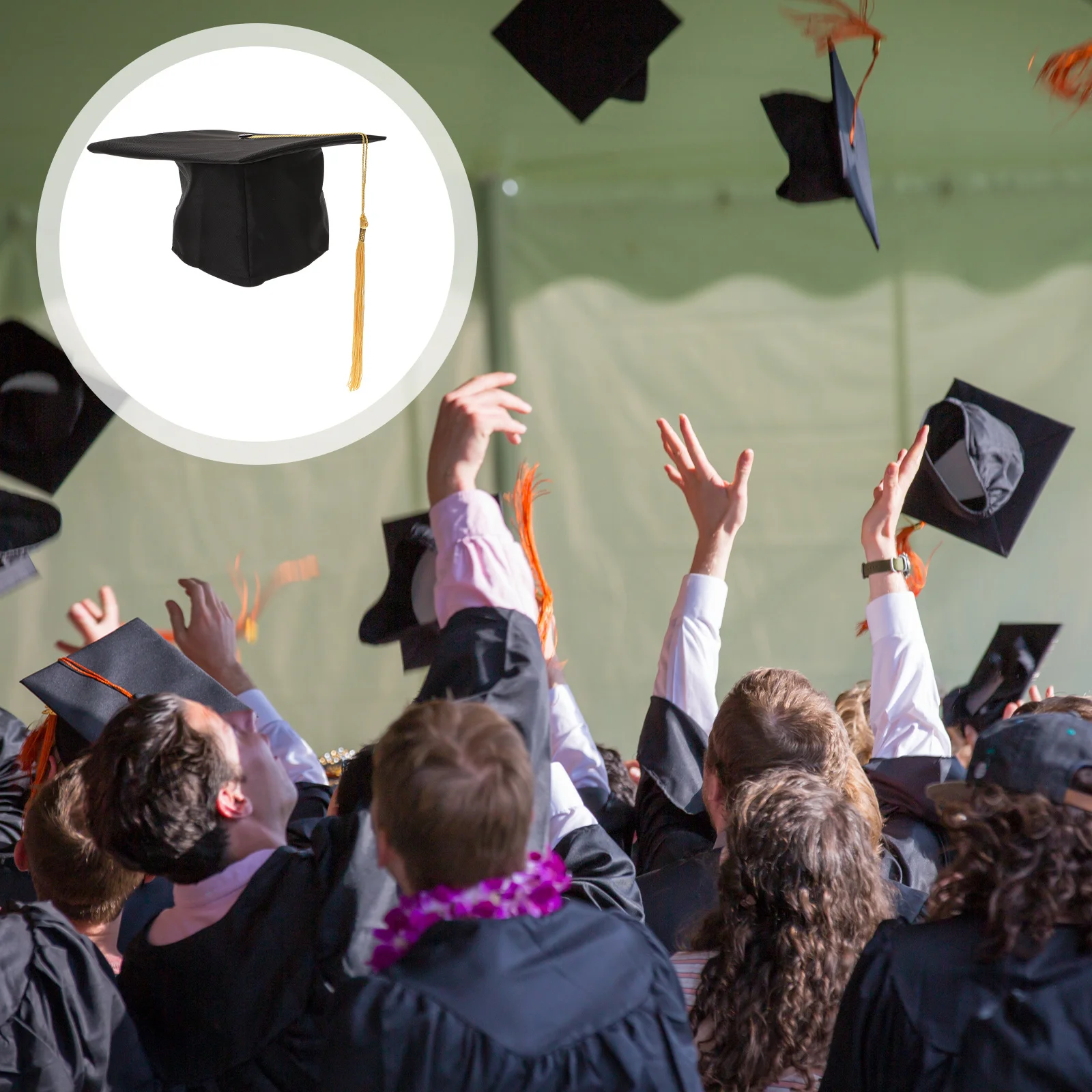 Adjustable Graduation Hat Black Yellow Tassel Sturdy Polyester College Graduate Cap for Graduation Party Supplies Costume