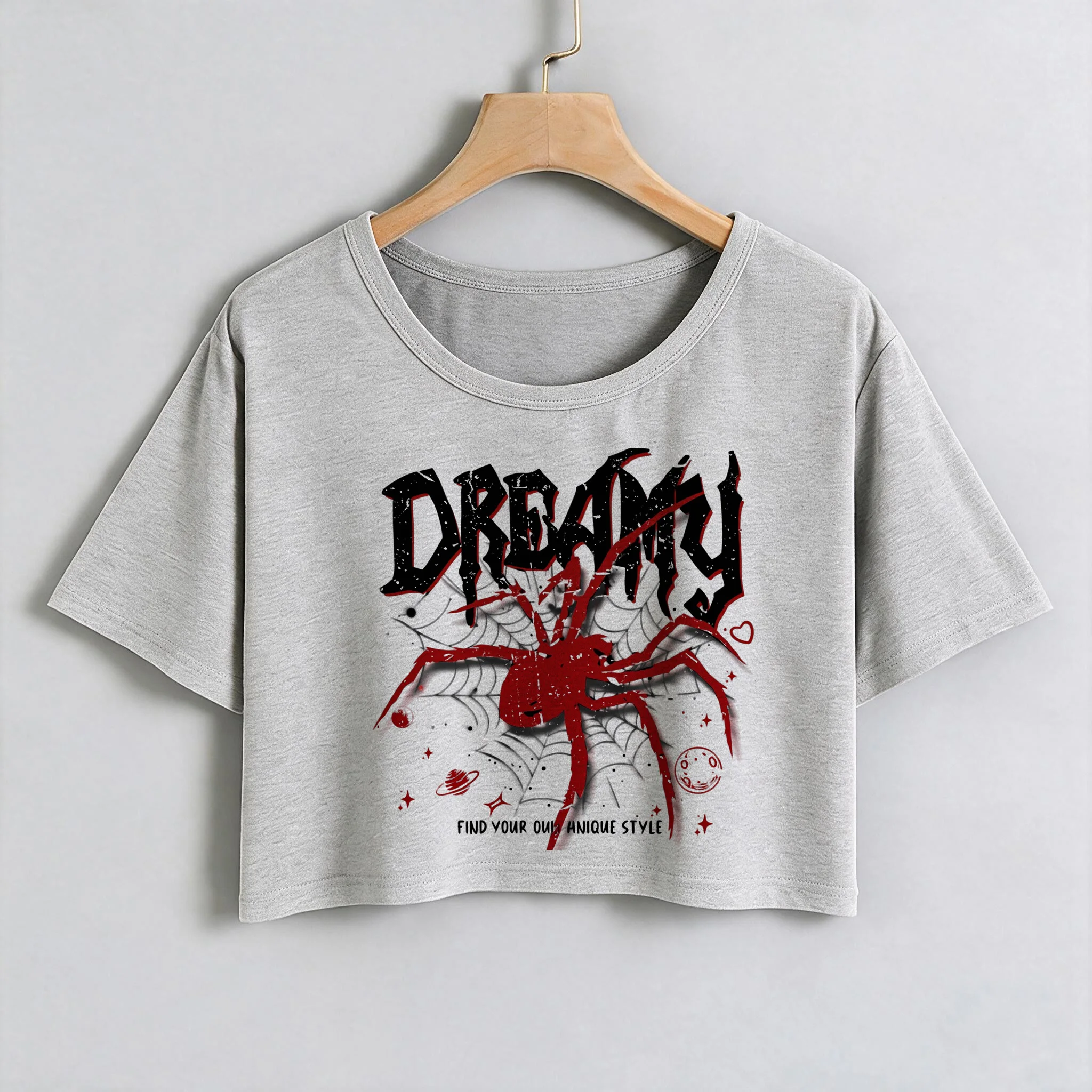 Women's Letter Print T-Shirt with Spiders and Spider Webs Design Short Sleeve Cropped T Shirt Sexy Y2k Crop Tops Clothes Outfit