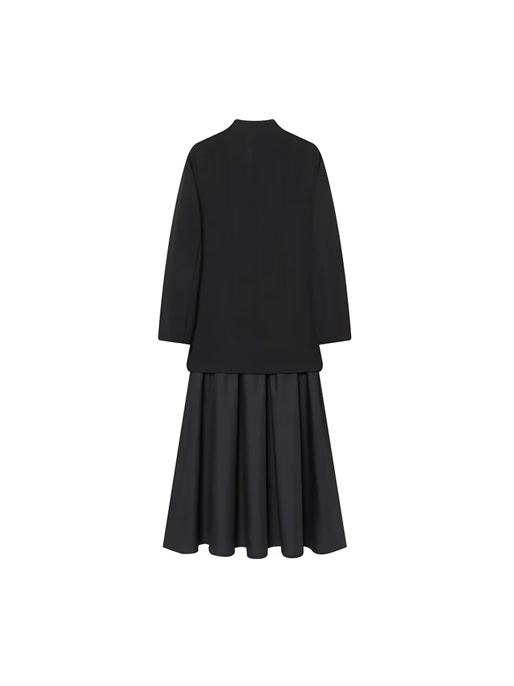 ヨーロッパ風の新しいレディースファッション、多用途でエレガントな無地Vネック長袖パッチワークスーツドレス