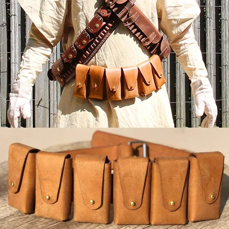 Nuevo Steampunk tosken arena personas cinturón de cuero bolsa caballería bandolera cartucho bolsa faja Cosplay accesorio de disfraz riñonera
