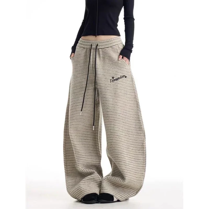 

American Style Retro Spicy Striped Sweatpants Women Autumn Spring Vintage Wide Leg Trouser Harajuku Loose Casual Streetwear