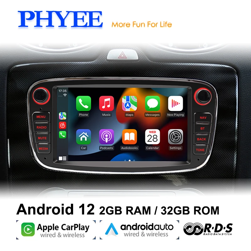 Android Car Radio, CarPlay, Android-Auto, Bluetooth RDS GPS Wifi Multimedia, with CAN Bus Decoder, for Ford Focus Mk2 Mondeo Mk3