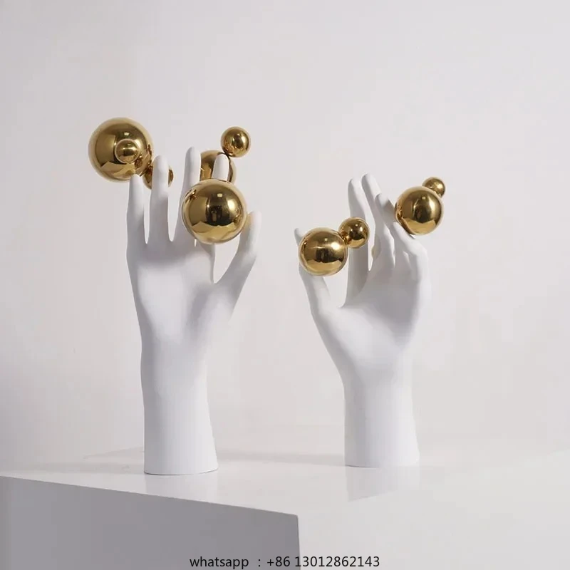 

Creative Golden Ball Decorative Character Hand Palm Crafts Desk Decoration Abstract Figures Sculpture Room Aesthetics Decor