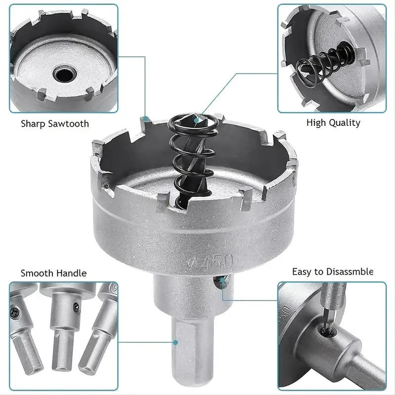 TCT Hole Saw Carbide Tipped Hole Cutter With Titanium-Plated Pilot Drill Bit For Metal Stainless Steel Iron And Wood Hole Saw