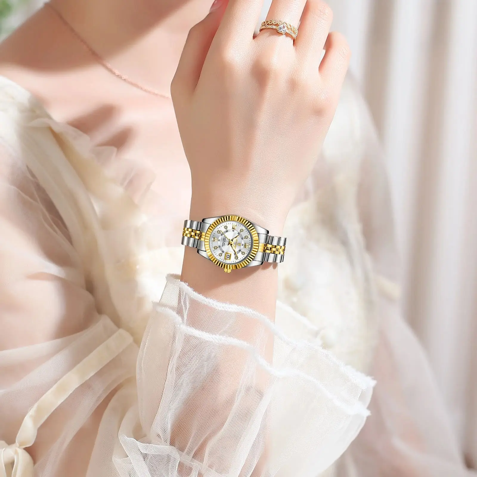 POEDAGAR ساعات نسائية فاخرة مقاومة للماء مضيئة تاريخ السيدات ساعة اليد الفولاذ المقاوم للصدأ ساعة كوارتز أنيقة للنساء Reloj