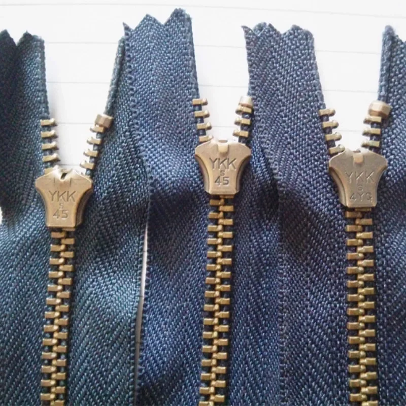 50pcs/Lot 3# 10 to 16cm Vintage YKK Metal Zipper Close End Dark Blue Bronze Jeans Pants Tailor Sewing Clothing Accessories