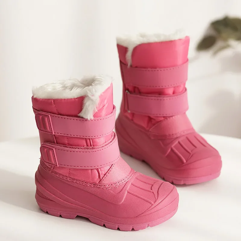 Stivali da neve caldi alla moda per bambini scarpe Comfort in Velcro alte stivali invernali impermeabili antiscivolo scarpe da bambino con gancio e