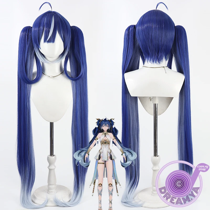 

Iuno Cosplay Wig Wuthering Waves Blue Mixed Long Ponytail Heat Resistant Synthetic Hair Halloween Party Role Play + Free Wig Cap