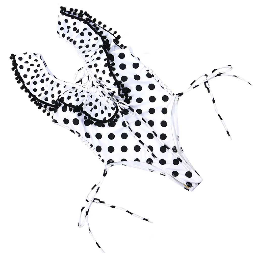 

Black Polka Dot Swimwear Halter Straps Elastic One-Piece Swimsuit Beach Pool Vacation Women Bathing Suit Women Swimwear