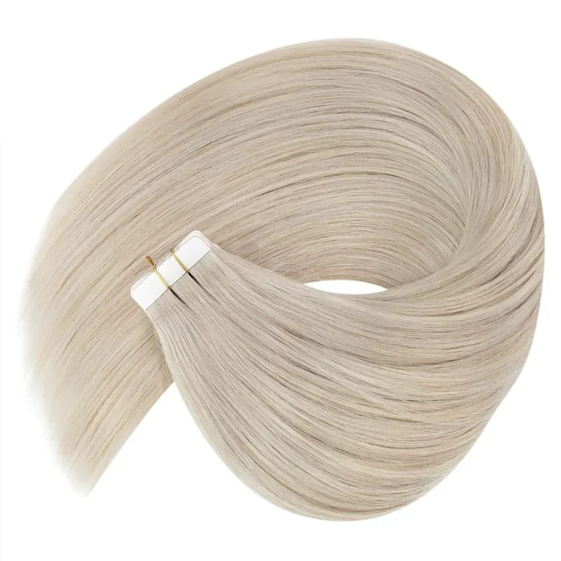 Cinta soleada de 14-22 pulgadas en extensiones de cabello 100% cabello humano Color Balayage natural real 60 #   Trama de piel Cabello liso sin costuras