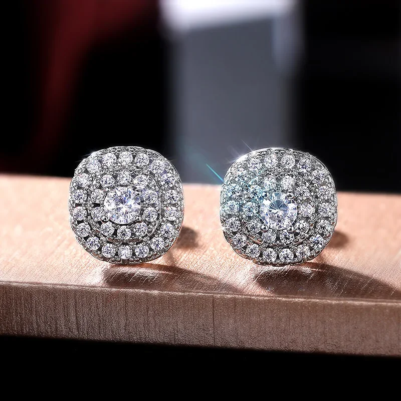 New Simple Stud Earring for Women Full Paved Cubic Zirconia Luxury Bridal Wedding Piercing High Quality Trend Jewelry