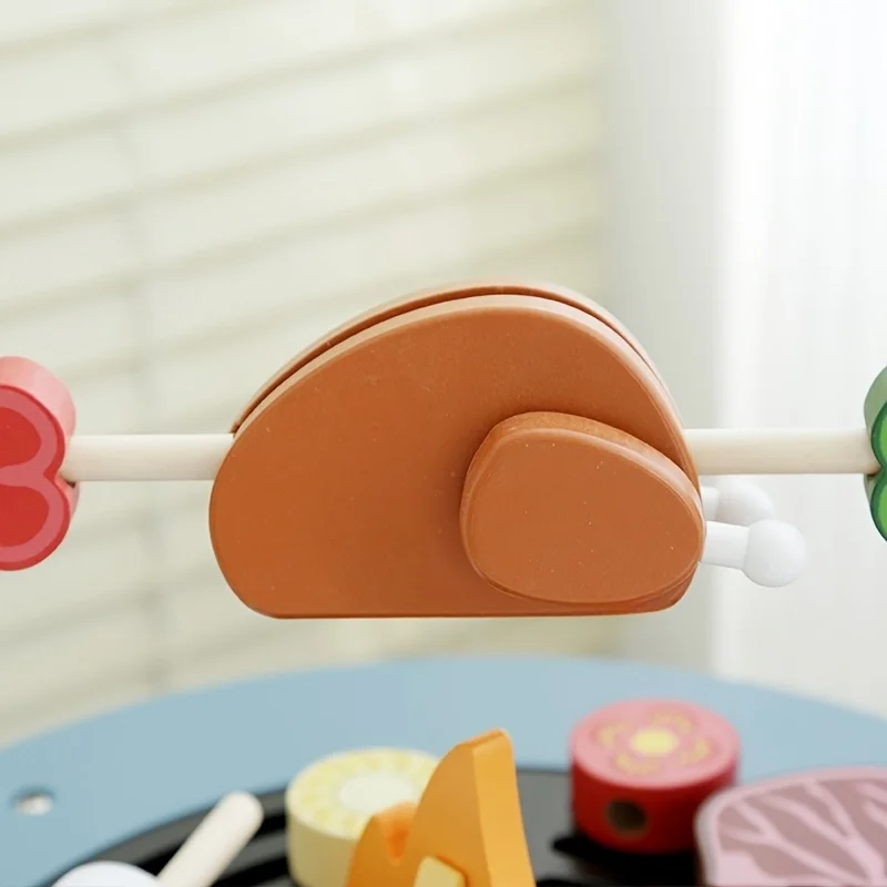 Wooden Barbecue Playset For Kids Pretend Play Bbq Toy With Grilling Tools Food Pieces & Condiments For Outdoor Cooking Role Play