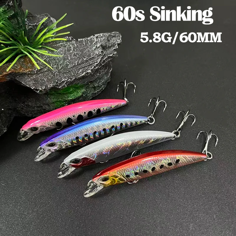 

5.8g 60mm Sinking Minnow Fishing Lure RYUKI 60S Artificial Hard Baits Trout Pike Wobbler Stream River Hard Baits Bass Jerkbait