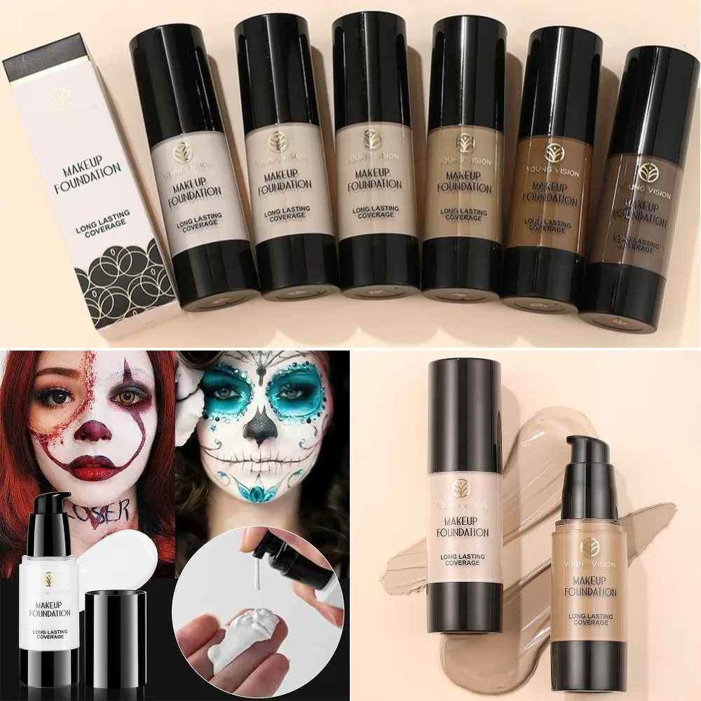 YOUNG VISION Waterproof Foundation Long Lasting Pump Foundation Cosplay Makeup Base Full Coverage High Coverage Concealer New