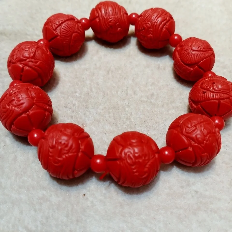 Red Cinnabar Buddha Head Double-sided Avalokitesvara Bracelet Buddha Head Bracelet for Men and WomenTai Sui  Amulet