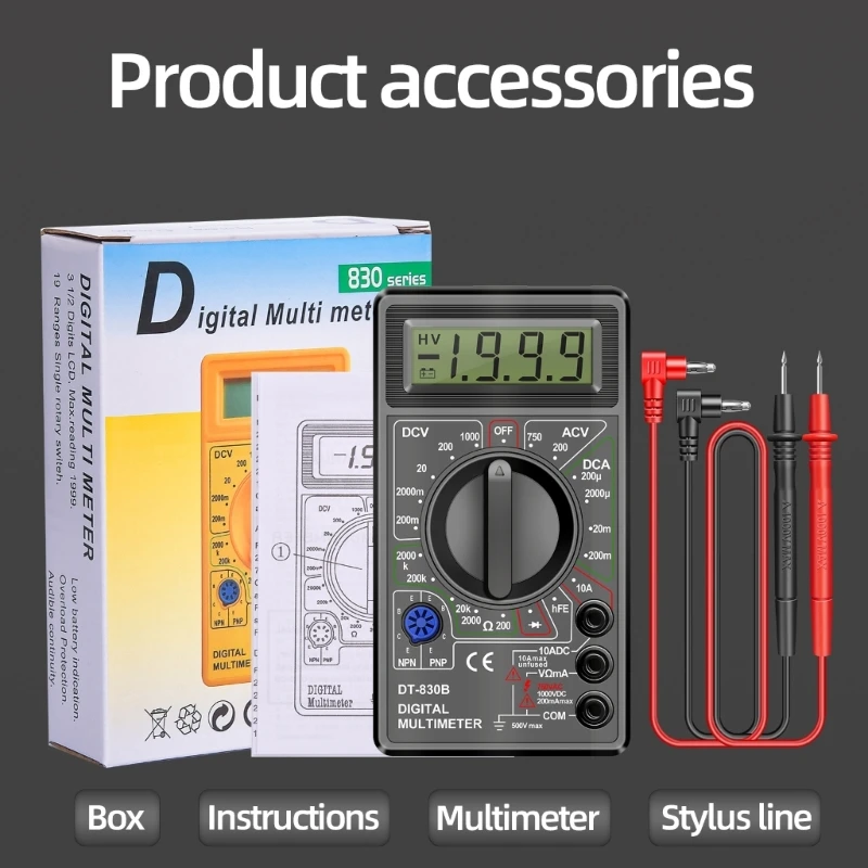 

DT-830B Multimeter LCD Auto Digital Voltmeter Ohmmeter Tester