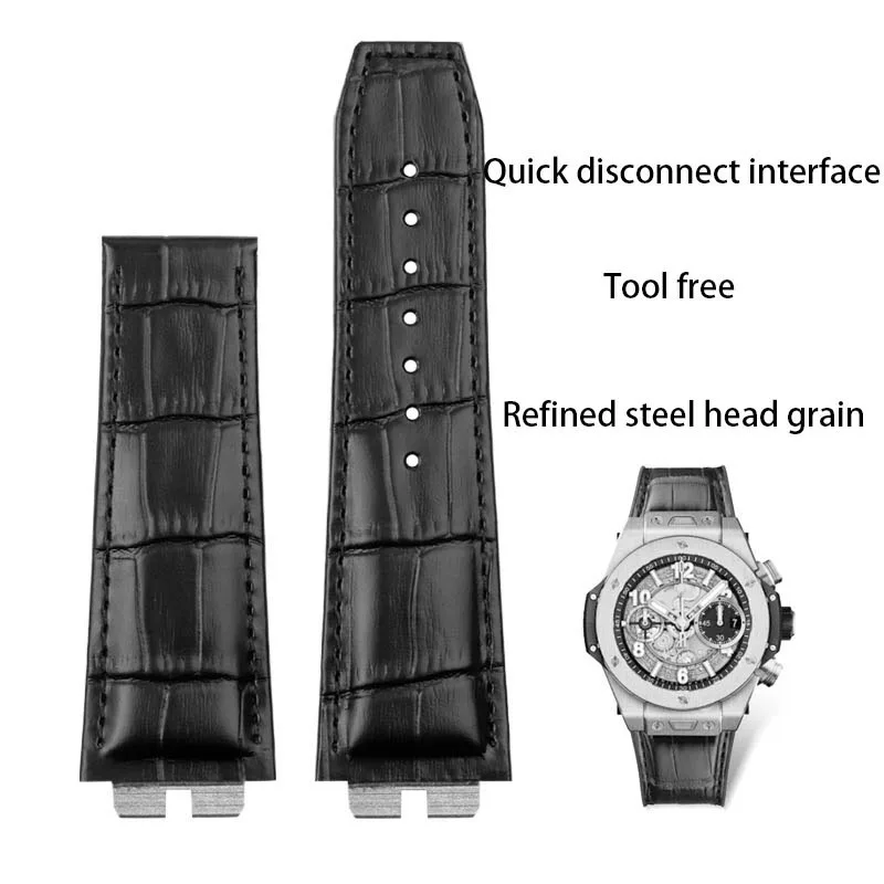 

High Quality Genuine Cowhide Leather Watchband for Hublot Big Bang 411 Series strap 27mm Quick Release Bracelet Black Watch Belt