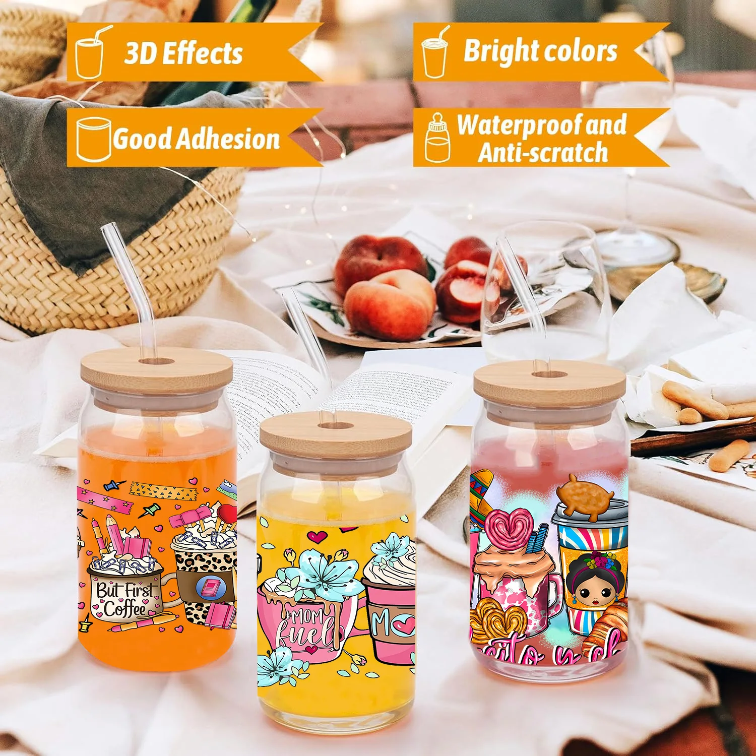 Cartoon easy to peel off waterproof DIY sticker 3D transfer uvdtf crystal sticker 16 oz uvdtf cup cover, suitable for  glasses