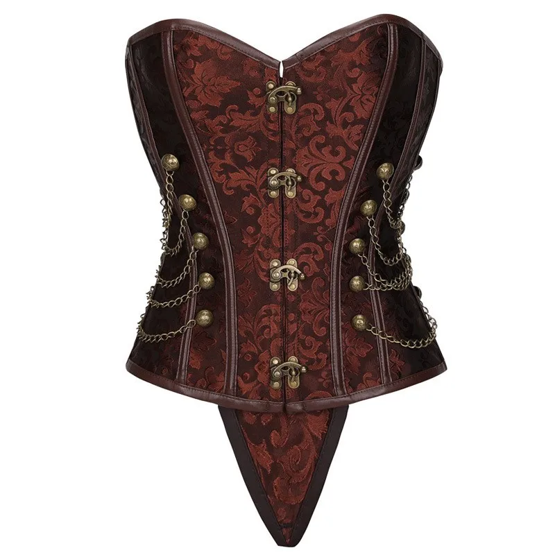 

Gothic Overbust Corset Jacquard Floral Waist Slimming Shaper Metal Chain Corselet Front Buckle Plus Size 6XL Waisttrainer Korset