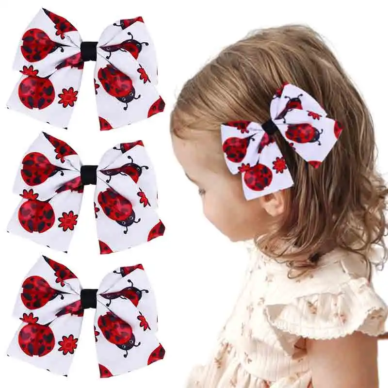 

ncmama 2Pcs Ladybug Print Bow Hair Clip Cute Large Ladybird Hairpin for Baby Girls Barrette Kids Headwear Korea Hair Accessories