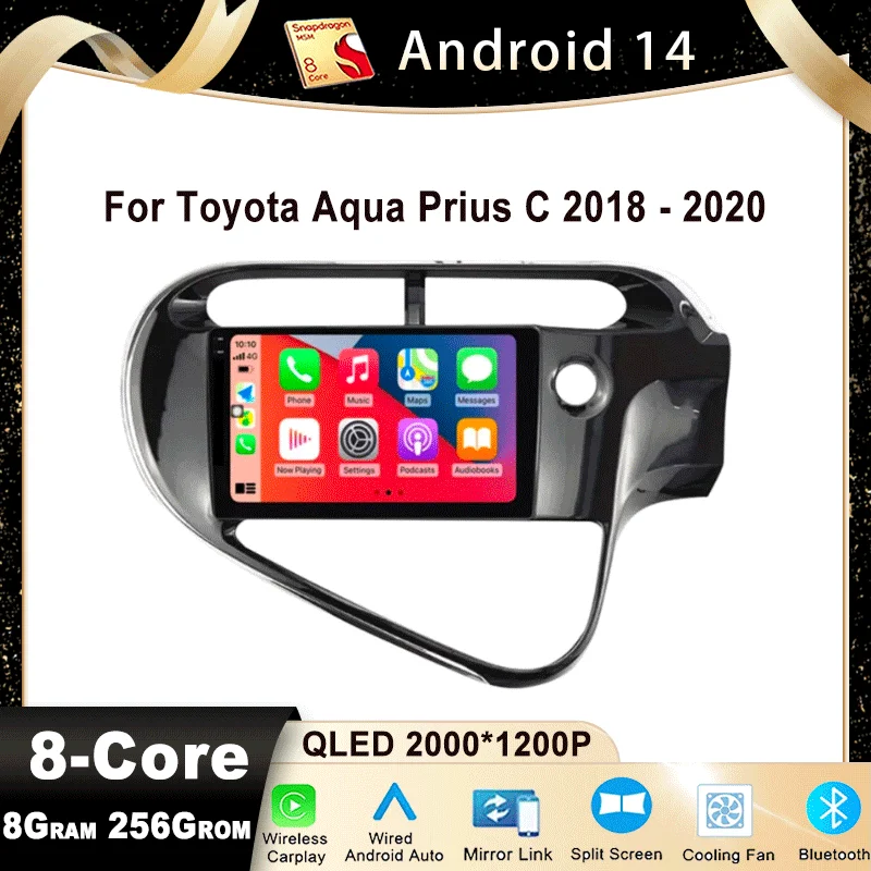 For TOYOTA AQUA Prius C 2018 - 2020 Android 14 All In One Car Radio GPS Navigation Multimedia Video Player Head Unit 2Din 4G