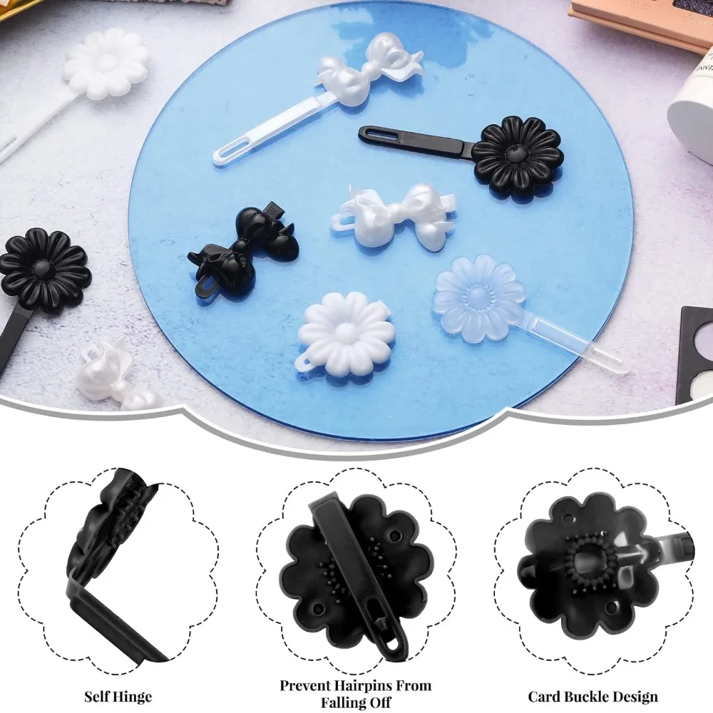 Janinka 72 piezas de pinzas para el cabello de plástico con bisagras automáticas: horquillas de dibujos animados de los años 80 y 90, clips lindos y coloridos para niñas pequeñas (blanco negro