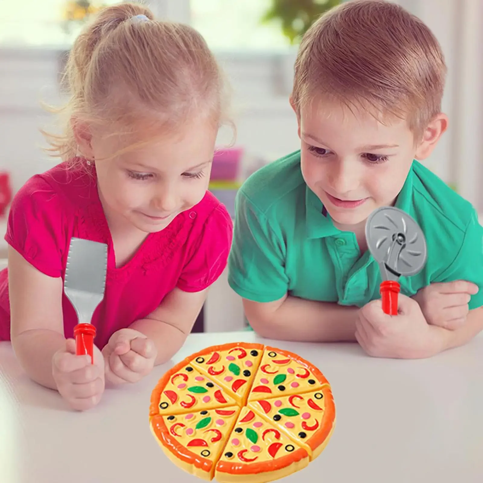 Kids Pizza Cutting Play Food Set, Simulation Plastic Pizza Dinette Toy, Pretend Kitchen Cutting Toy for Parent-child Interaction