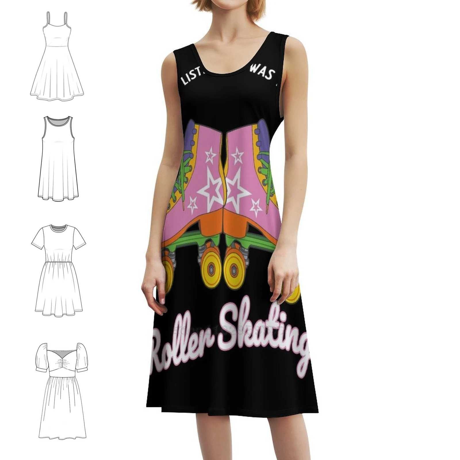 

Ретро роликовые коньки 70-х годов, роликовые коньки, богемное платье без рукавов для женщин, пляжные вечерние платья с принтом, роликовые коньки, роликовые коньки