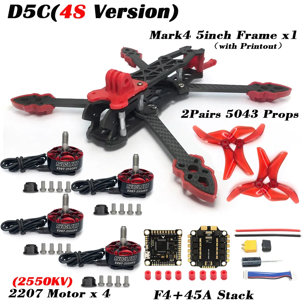 Mark4 5 inch D5 D5C FPV Wielbasis Koolstofvezel Frame 5mm Arm 5043 propeller F4V3S FC 45A ESC Stack ELRS 915 mhz Drone