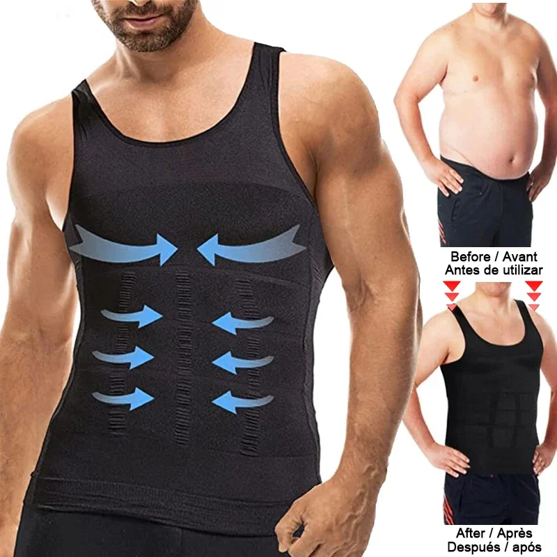 Men Compression Vest Sleeveless Shapewear Slimming Body Shaper Shirt Gym Workout Corset Tummy Control Tank Top Abs Abdomen image 3