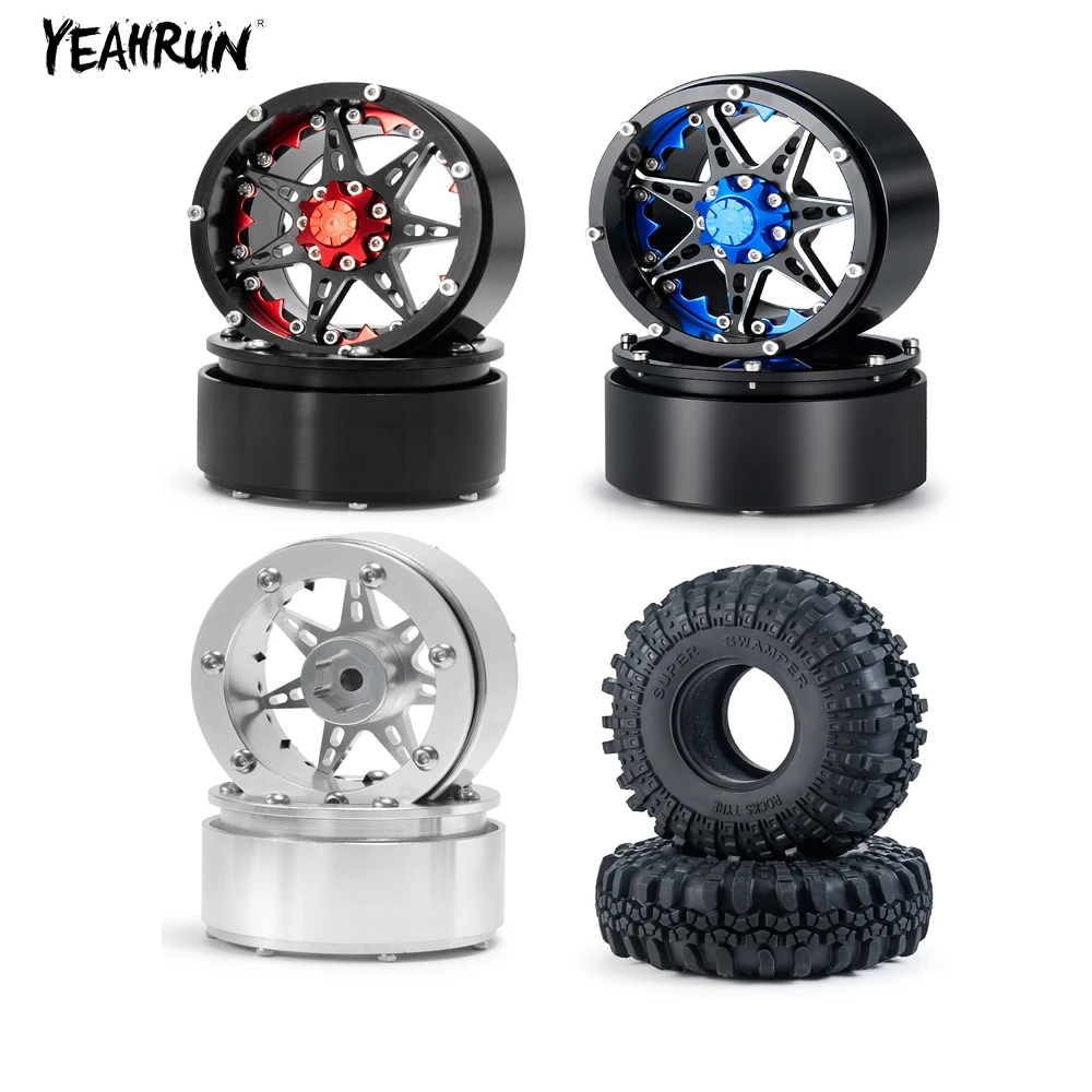 YEAHRUN-llanta de cubo de rueda Beadlock de 2,2 "y neumáticos de goma para Axial SCX10 RC Crawler Car TRX4 TRX6 D90 Wraith AXI03007, piezas