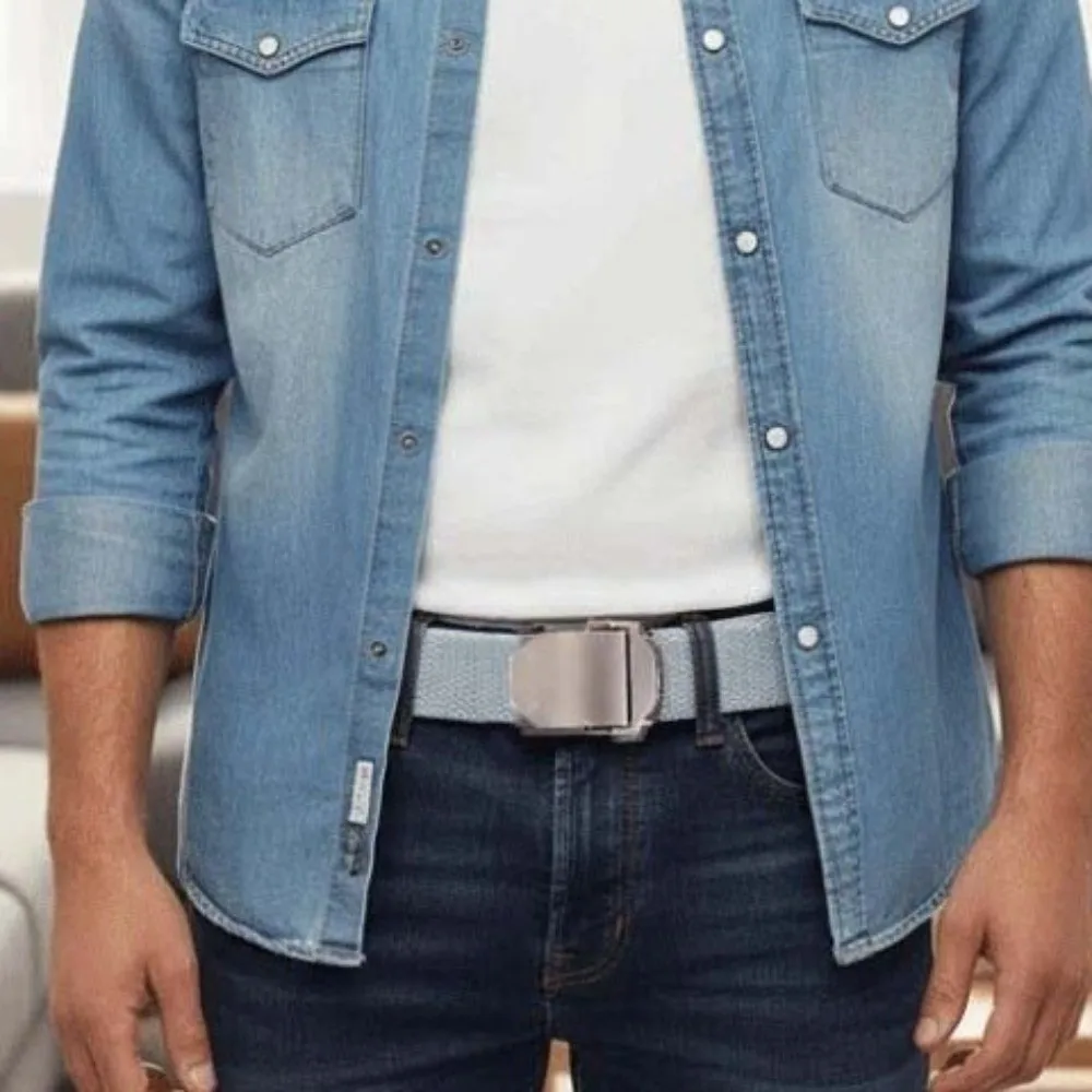 التباين اللون قابل للتعديل الرجال النسيج حزام سبيكة الملمس قماش حزام التلقائي مشبك دائم قوي القماش حزام الهدايا #2