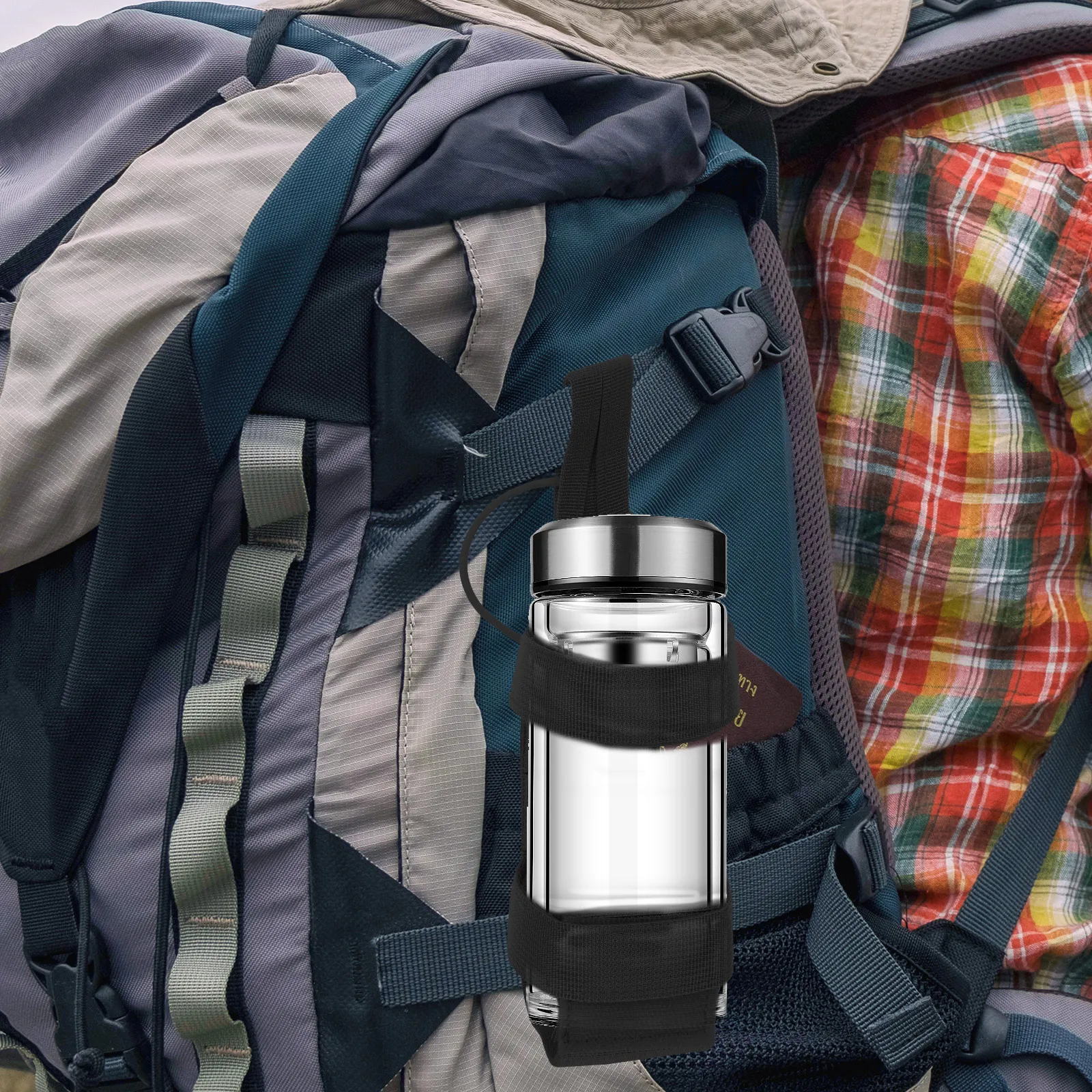 

Water Bottle Strap Black Nylon Lightweight Hands-Free Outdoor Camping Supplies For Biking Hiking Beaches Bottle Carrier Strap