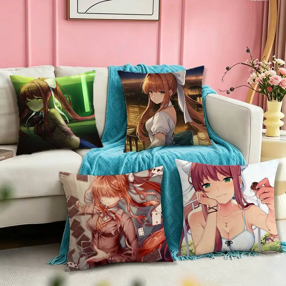 A-Anime M-Monika Square Double-Sided printed Pillow Case Bedroom Bedside Pillow Sofa Cushion Cover