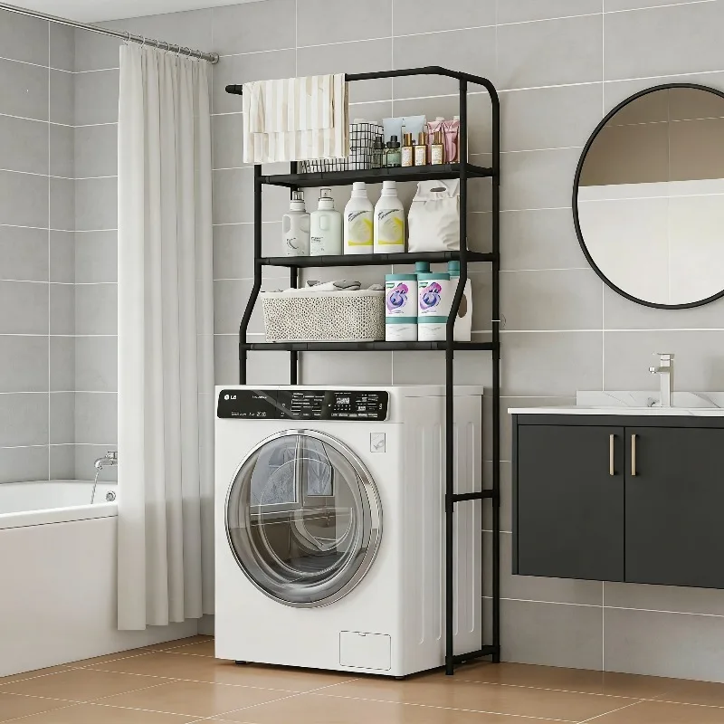 

Bathroom Toilet Storage Rack Multi-Layer Metal Shelf With Toilet Paper Holder Balcony Washing Machine Storage Organizer