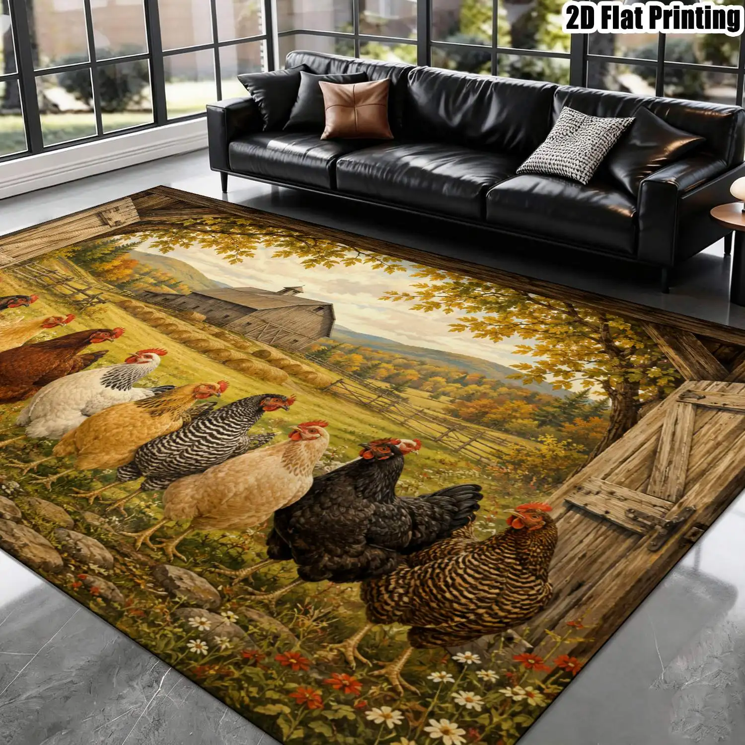 1Pc 2D Printed Carpet: Vintage Farm Animal Patterns, European/Bohemian Style, Geometric Striped/Abstract Art, Washable, Multi-Size, Home Decor for Entrance, Dining, Bedroom, Living Room