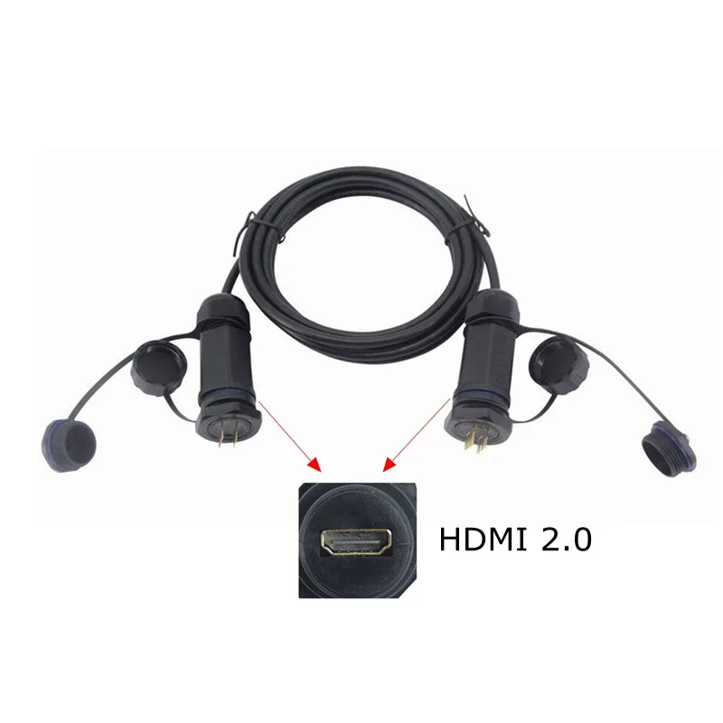 Câble étanche HDMI 2.0, connecteur d'aviation 4K 2160P 20 broches, adaptateur de Module double passage HDMI, prise de Transmission de Signal vidéo