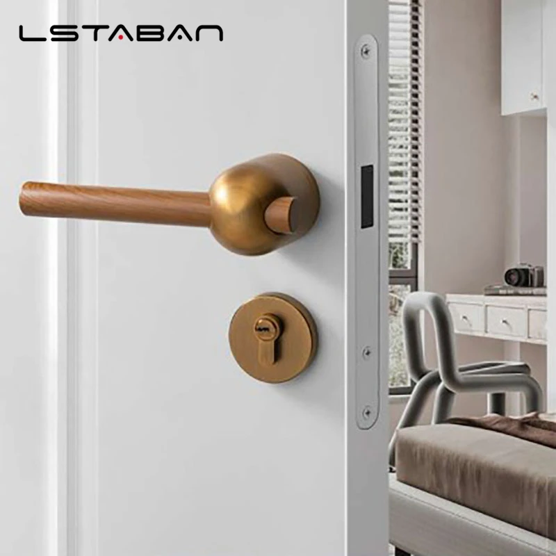 Door Room Brass Walnut Door Lock Set Modern Interior Bedroom Bathroom Double Wood Door Lever Set Dummy Handle Knob