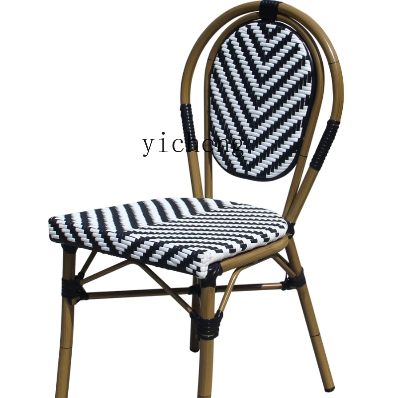 ZF Dining Chair Casual Retro Rattan Chair High-End Backrest Outdoor B & B Color Rattan Chair