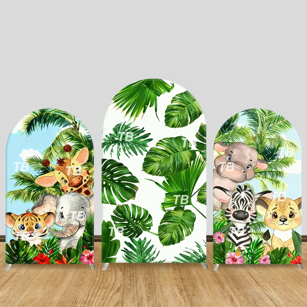 

Jungle Animal Arch Backdrop Cover Children's adventure birthday party, baby christening photo booth with colorful decorations