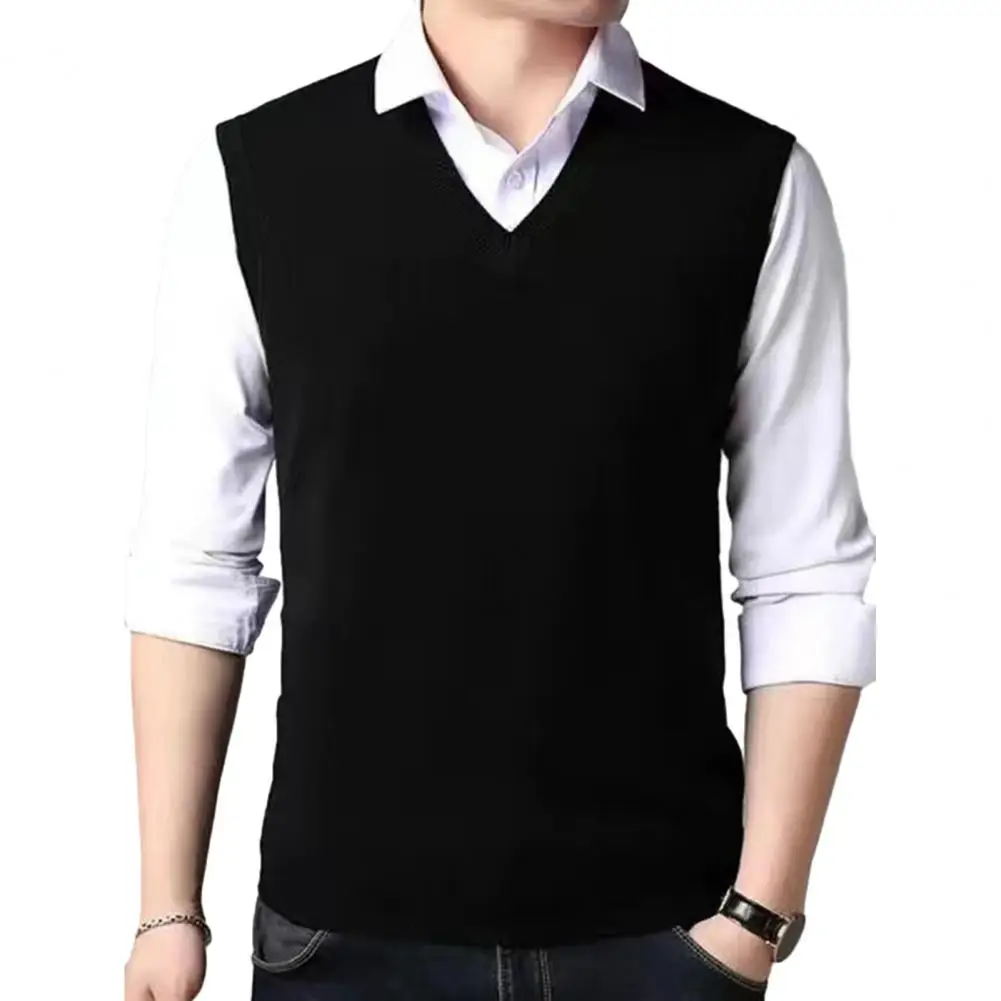 Men Sweater  Knitted Vest Sleeveless Sweater Vest Stylish Men's Sleeveless Knitted Sweater Vests Solid V-neck For Spring/autumn