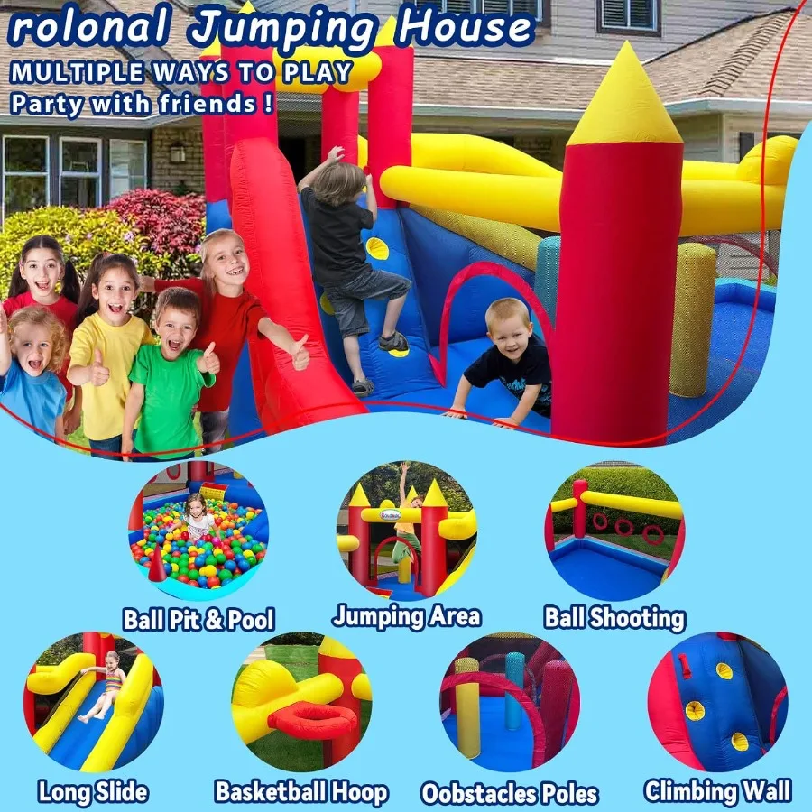 Bounce HouseButtafuori gonfiabile con ventilatore d'aria per 310 castelli da salto per esterni ed interni con ostacoli trampolino a scivolo lungo C
