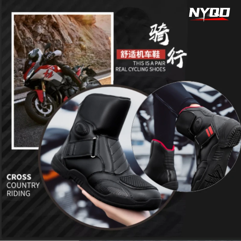 

2025 New Motorcycle Boots Microfiber Leather Waterproof Motocross Off-Road Racing Protective Boots Men's Motos Cycling Shoes