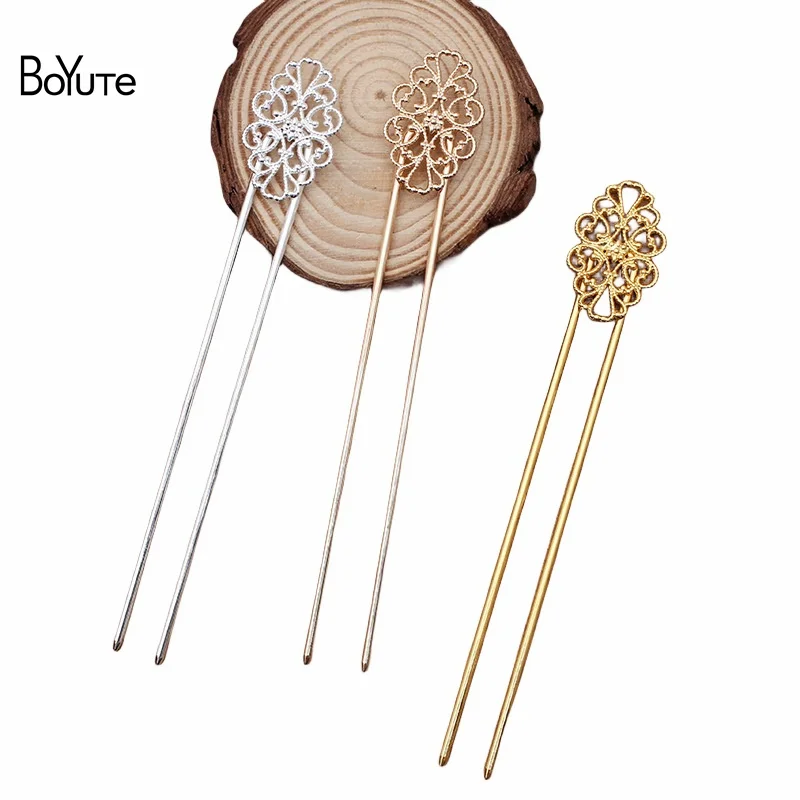 BoYuTe (10 Pieces/Lot) 12*115*2MM Iron Hair Fork Hairpin Welding Brass Filigree Diy Hair Accessories Wholesale