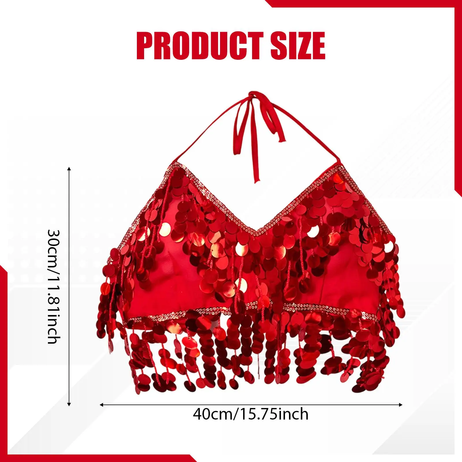 เสื้อชั้นในเต้นระบำหน้าท้องสำหรับการแสดง งานรื่นเริง ประดับเลื่อมระยิบระยับ พู่ห้อย สำหรับผู้หญิง