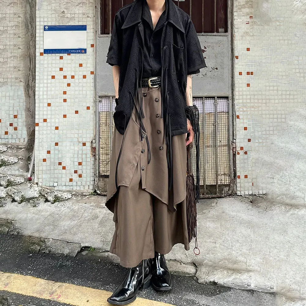 Genderless Trendy Skirt Gothic Dark Style Loose Hakama Pants Wide Leg Pants 2024  Large Size Design Samurai Pants Men Clothing