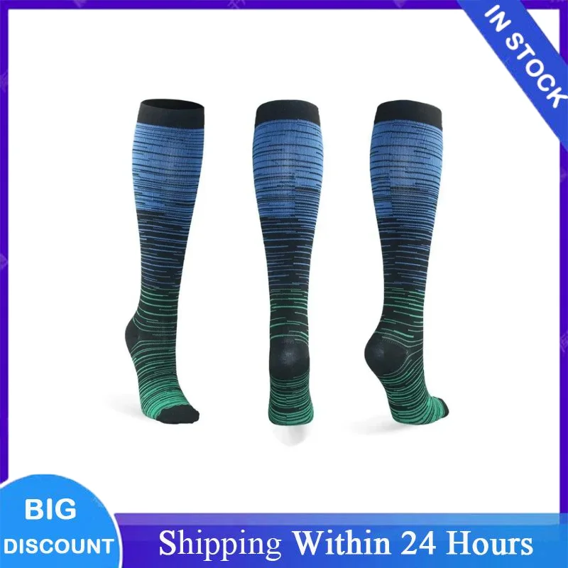 

1 пара мужских и женских компрессионных носков, длинные дышащие носки, носки для марафона, триатлон, велоспорт, футбол, катание на лыжах, спортивные носки