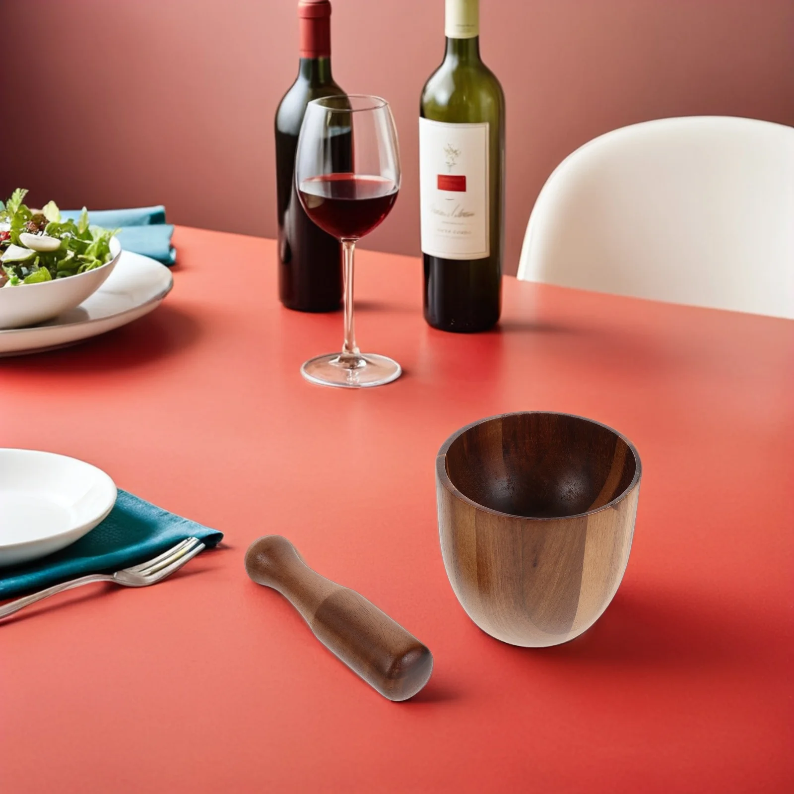 

1Set Wooden Mortar and Pestle Acacia Wood Grinder Manual Garlic Crusher Pepper Spice Grinding Bowl Kitchen Essential Tool