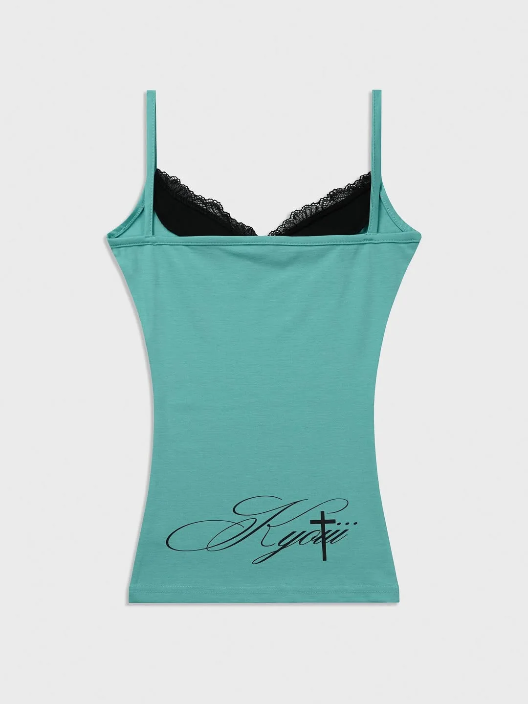 Frisches INS-Spitzen-Patchwork-Top mit Fake-Two-Piece-Effekt, schmal geschnitten, mit Trägern, sommerlich, sexy, mit Aufdruck, für Damen – Detail 6