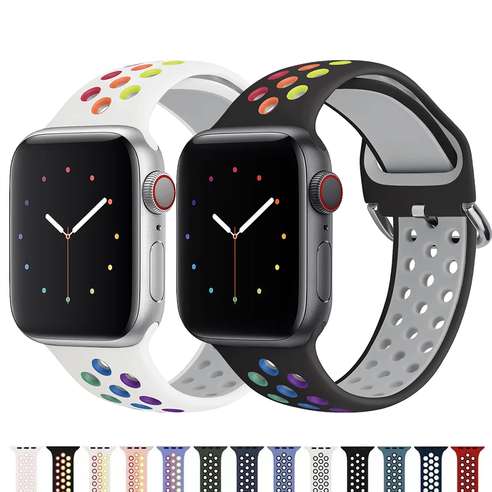 Silicone Strap For Apple Watch band 44mm 40mm 38mm 42mm accessories Breathable bracelet iWatch series 3 4 5 6 se 7 45mm 41mm